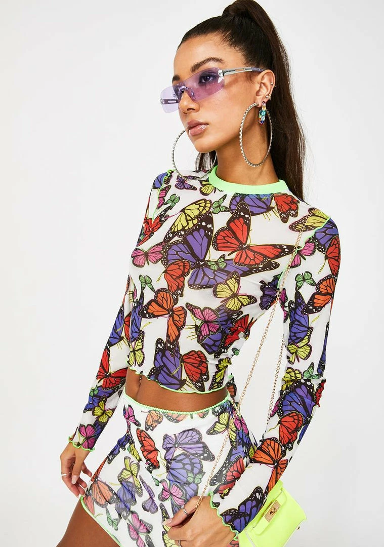 Cheap 🛒 Jaded London Tops White Butterfly Print Mesh Top 😍 4 Jaded London Tops White Butterfly Print Mesh Top