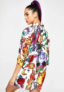 Jaded London Graffiti Skull Print Beach Shirt