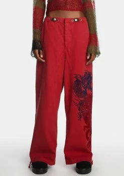 Jaded London Red NY Dragon Flock Cargo Pants