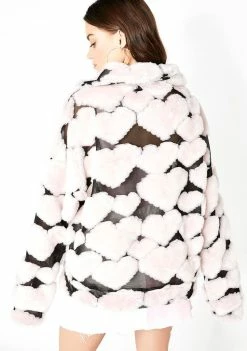 Jaded London Oversized Heart Fleece Jacket Outerwear
