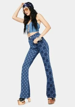 Jaded London Flower Print Retro Flare Jeans Bottoms