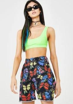 Jaded London Black Butterfly Print Denim Shorts Bottoms