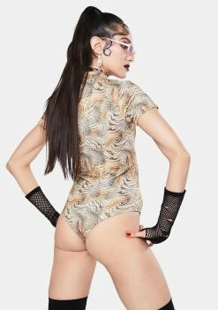 Jaded London Tiger Jacquard Cap Sleeve Bodysuit Tops
