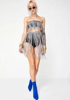 Jaded London Rainbow Diamante Fringe Bandeau Top Tops