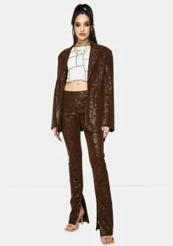 Jaded London Brown Vegan Leather Flared Leg Trousers Bottoms