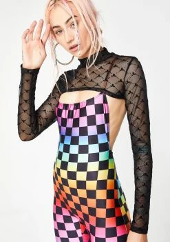 Jaded London Rainbow Checkerboard Square Neck Catsuit Jumpsuits & Rompers