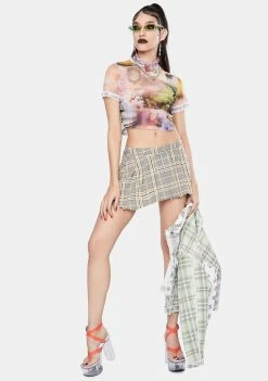 Jaded London Scenic Print Mesh Crop Top Tops