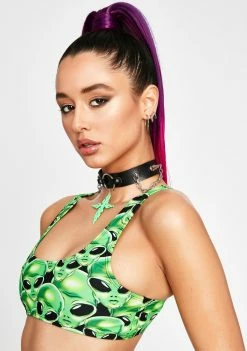 Jaded London Swim Alien Print Crop Bikini Top
