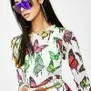 Jaded London Tops White Mesh Butterfly Print Crop Top