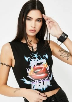 Jaded London Tops 80s Lips Print Crop Tank Top