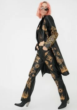 Jaded London Tan Tattoo Vegan Leather Boyfriend Fit Trousers