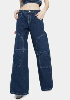 Jaded London Oversized Low Rise Skater Jeans With Contrast Stitching Bottoms