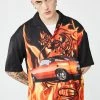 Jaded London Flaming Car Print Oversized Shirt Tops