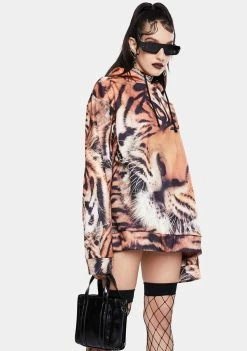 Jaded London Tiger Face Print Oversized Hoodie