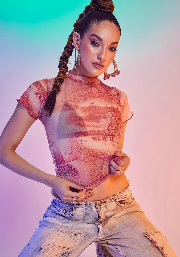 Hot Sale ✔️ Jaded London Vintage Banknote Mesh Top 😉 3 Jaded London Vintage Banknote Mesh Top