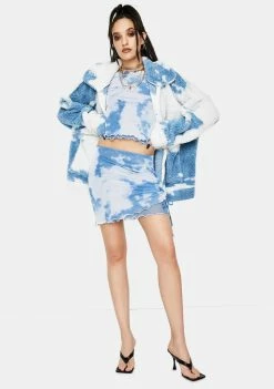 Jaded London Bottoms Cloud Print Layered Mesh Mini Skirt