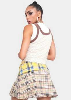 Jaded London Check Mix Pleated Mini Skirt With Buckles & Chain