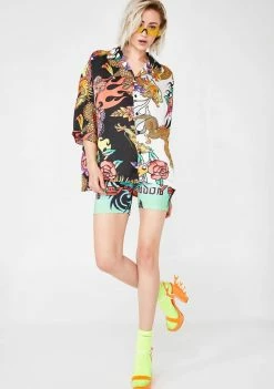 Jaded London Half N' Half Oversized Dragon Print Shirt Tops