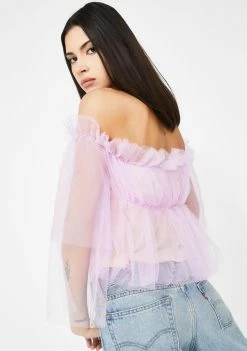 Jaded London Tops Long Sleeve Lilac Ruffle Mesh Top