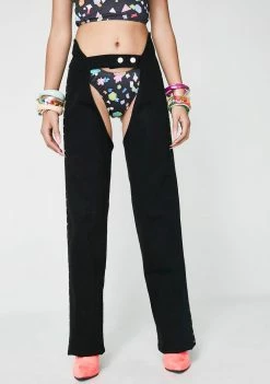 Jaded London Bottoms Black Denim Chaps