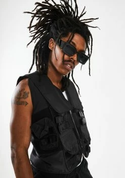 Jaded London Outerwear Black Nylon Utility Vest