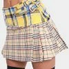 Jaded London Check Mix Pleated Mini Skirt With Buckles & Chain