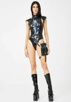 Jaded London Black Holographic High Neck Bodysuit Tops