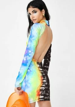 Jaded London Tie Dye Print Long Sleeve Dress Dresses