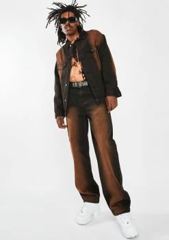 Jaded London Outerwear Brown Faded Wash Denim Jacket