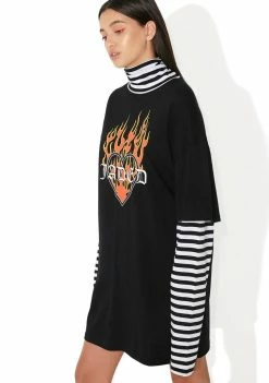 Jaded London Flame Heart Striped Layer Dress