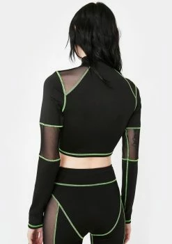 Jaded London Active Green & Black High Neck Mesh Top