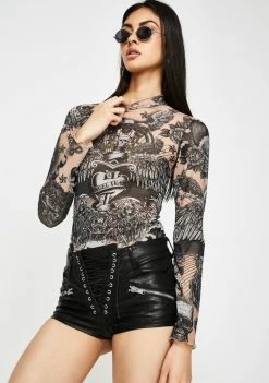 Jaded London Tattoo Print Mesh Top
