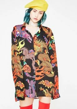 Jaded London Dragon Print Oversized Shirt
