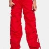 Jaded London Bottoms Red Cotton Wide Leg Cargo Trouser With Cut Out Ruched Detail