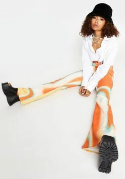 Jaded London Ombre Swirl Print High Waist Bootcut Jeans Bottoms