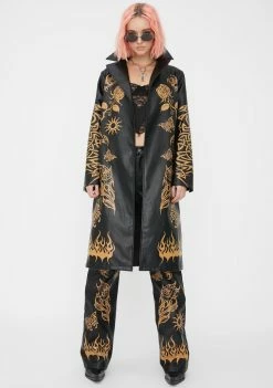 Jaded London Tan Tattoo Vegan Leather Midi Jacket