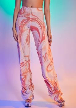 Jaded London Jogger Sweatpants Orange Swirl Ruched Hem Printed Knit Joggers