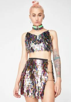 Jaded London Bottoms Rainbow Sequin Spike Mini Skirt