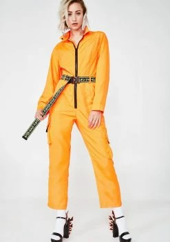 Jaded London Jumpsuits & Rompers Neon Orange Boilersuit With Industrial Belt