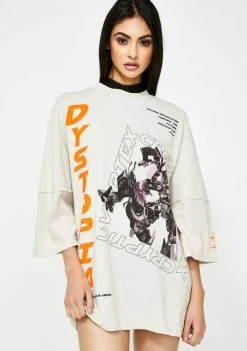 Jaded London Tops Dystopia Robot Print Double Layer T-Shirt