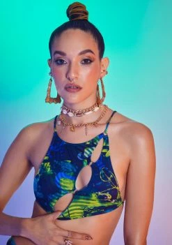 Jaded London Abstract Burn Print Recycled Bikini Top Swim