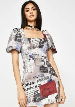 Jaded London Dresses Newspaper Print Milkmaid Dress