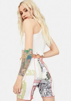 Jaded London Mix Varsity Print Cut & Sew Rib Biker Shorts Bottoms