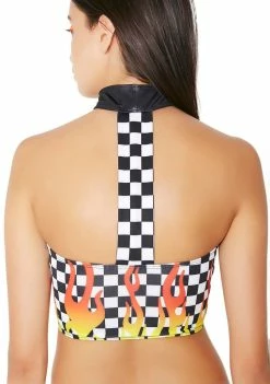 Jaded London Checkered Choker Bikini Top Swim