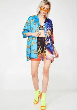 Best deal ๐ Jaded London Tops Half Flame Half Anime Printed ๐ Shirt ๐ฏ 8 Jaded London Tops Half Flame Half Anime Printed Shirt