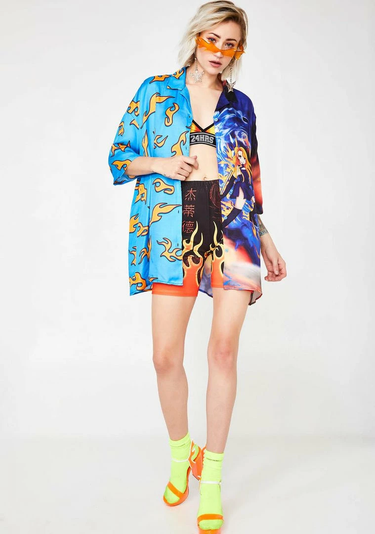 Best deal ๐ Jaded London Tops Half Flame Half Anime Printed ๐ Shirt ๐ฏ 5 Jaded London Tops Half Flame Half Anime Printed Shirt