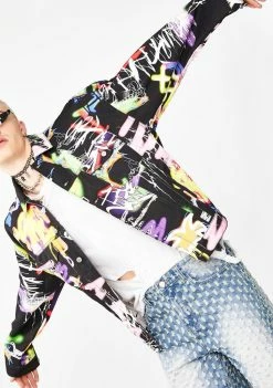 Jaded London Black Graffiti Print Denim Jacket