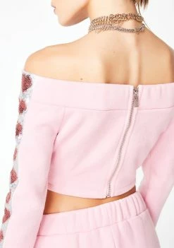 Jaded London Heart Sequin Cut-Out Crop Top Tops