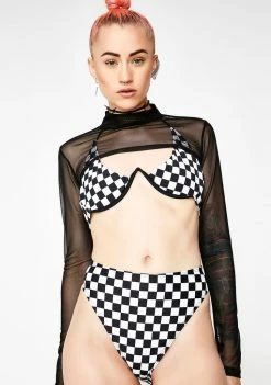 Jaded London Swim Checkered High Leg Bikini Bottoms