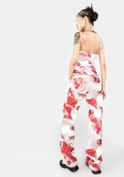 Jaded London Cherry Swirl Print Slouchy Boyfriend Jeans Bottoms